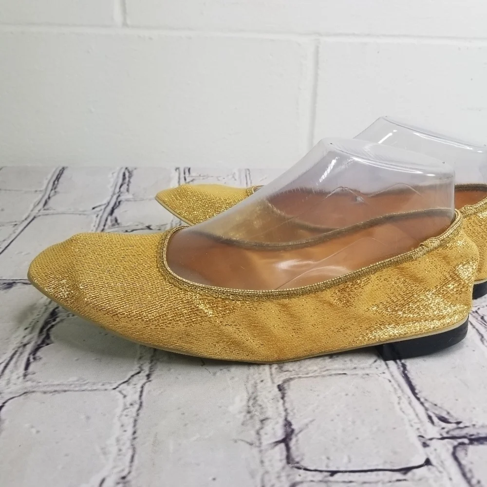 Vtg 60s 1960s Mcm Mod gold metallic lame mid century foldable flats